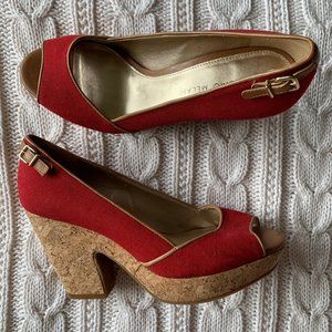 Red Antonio Melani Cork and Fabric Wedges